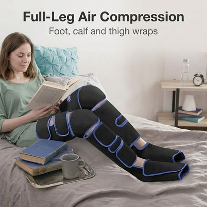 Air compression leg massager with heat and adjustable intensity, knee to ankle coverage