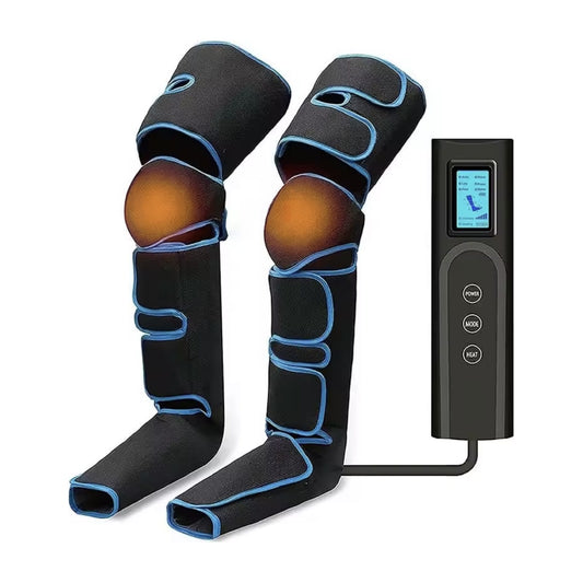Air compression leg massager with heat and adjustable intensity, knee to ankle coverage