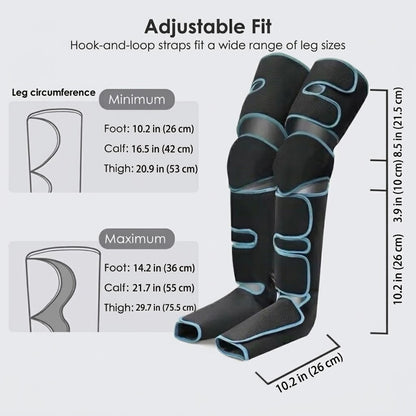 Air compression leg massager with heat and adjustable intensity, knee to ankle coverage