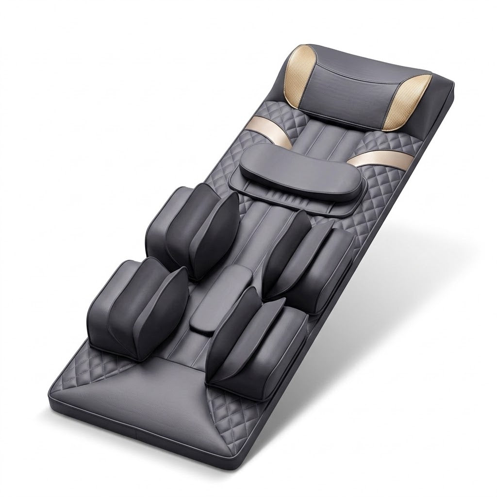 Full body air compression massage mat with heat function and lumbar support, black