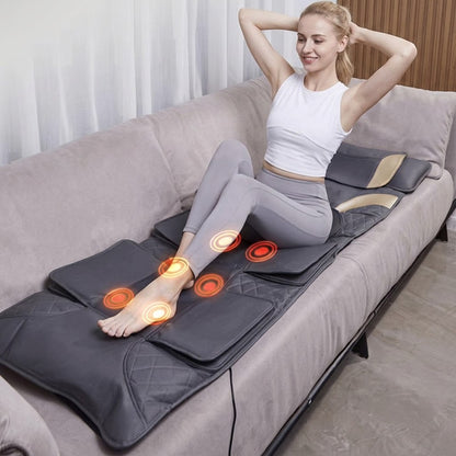 Full body air compression massage mat with heat function and lumbar support, black
