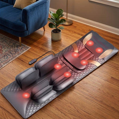 Full body air compression massage mat with heat function and lumbar support, black