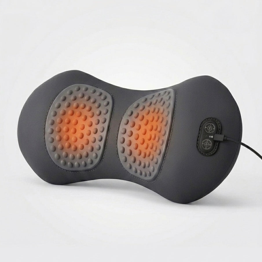 Back massager with heat, vibration massage, and gentle stretching support