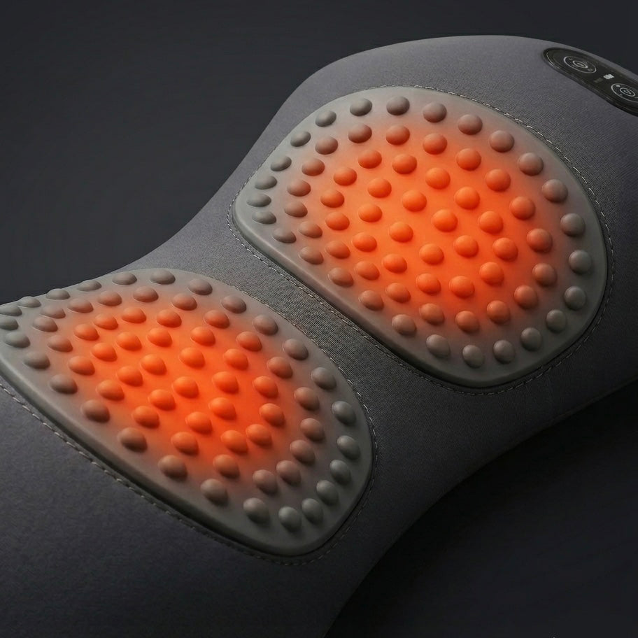 Back massager with heat, vibration massage, and gentle stretching support