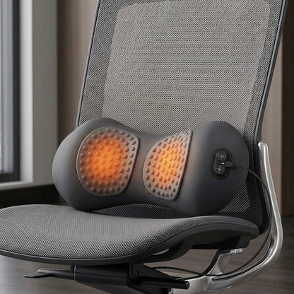 Back massager with heat, vibration massage, and gentle stretching support