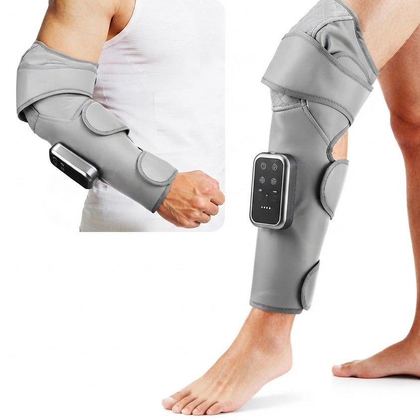 Air compression leg wrap with 3 heat levels for calves and knees, adjustable fit