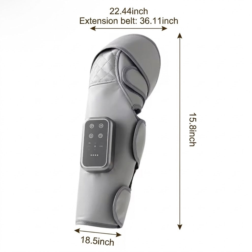 Air compression leg wrap with 3 heat levels for calves and knees, adjustable fit