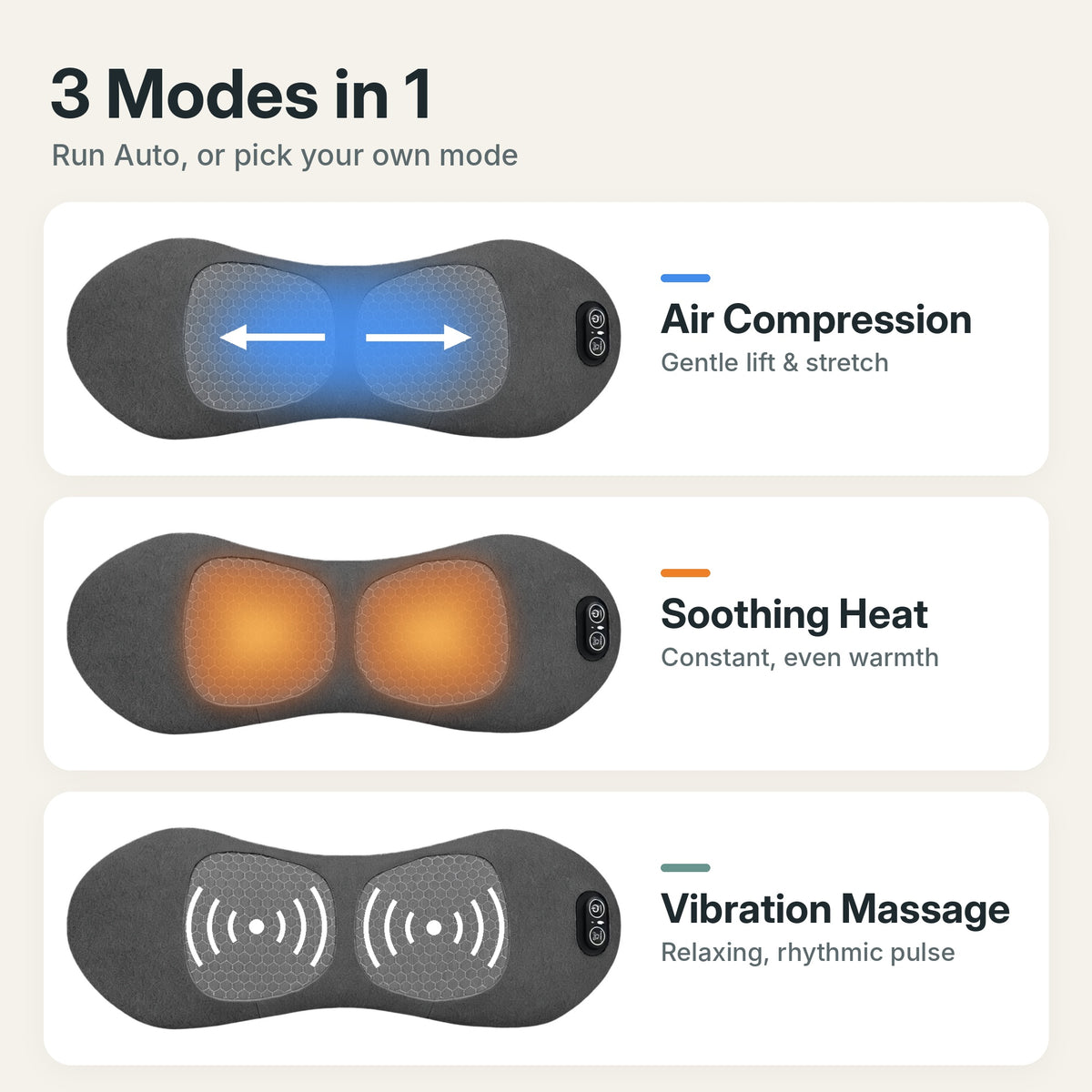 Lower back stretcher and lumbar massage pillow with heat, vibration and inflatable arch