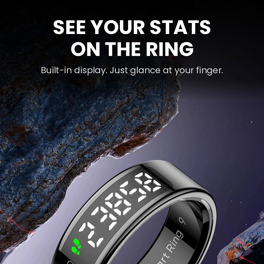 Smart ring with built-in touch display tracking heart rate, blood oxygen, sleep and steps
