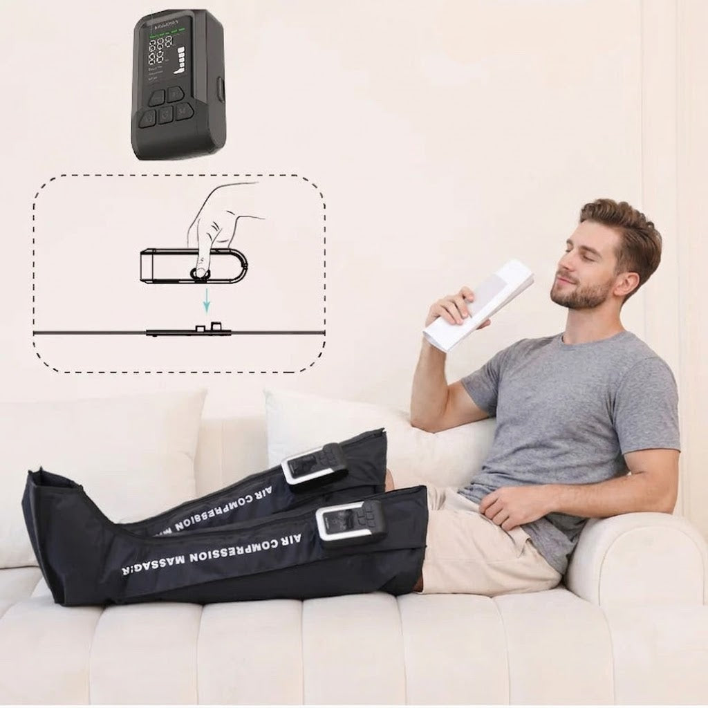 Wireless full-leg air compression massager with 3 massage modes and 5 airbag zones