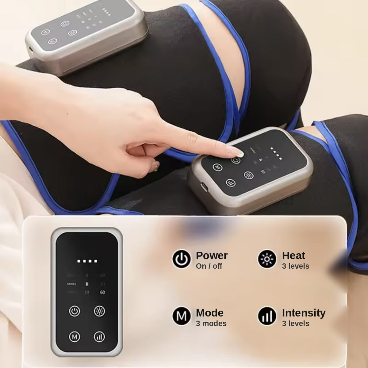 Pair of cordless air compression leg massagers with heat for thighs, calves and feet
