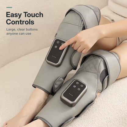 Cordless calf and knee air compression massager wrap with 3 heat levels