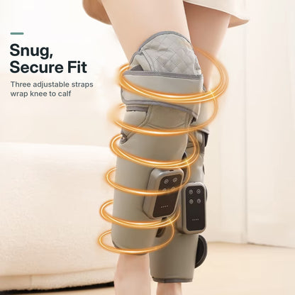 Cordless calf and knee air compression massager wrap with 3 heat levels