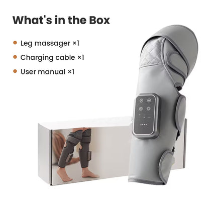Cordless calf and knee air compression massager wrap with 3 heat levels