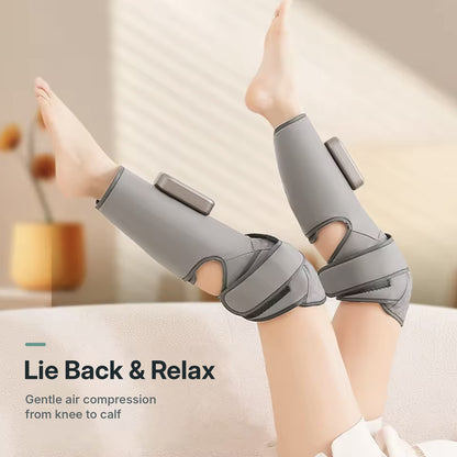 Cordless calf and knee air compression massager wrap with 3 heat levels
