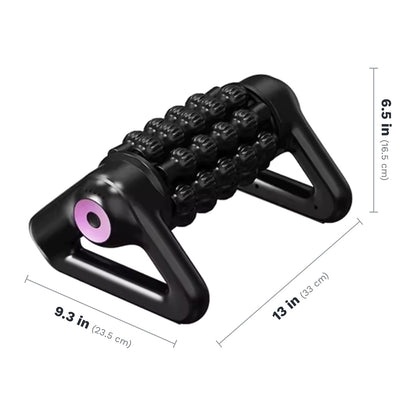 Cordless electric massage roller with 8 rolling sticks and 5 speeds for hands-free or handheld use