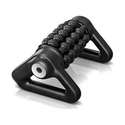 Cordless electric massage roller with 8 rolling sticks and 5 speeds for hands-free or handheld use