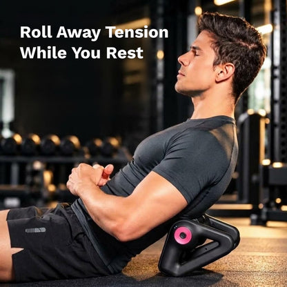 Cordless electric massage roller with 8 rolling sticks and 5 speeds for hands-free or handheld use