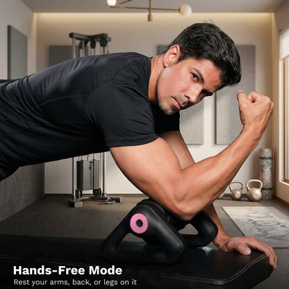 Cordless electric massage roller with 8 rolling sticks and 5 speeds for hands-free or handheld use