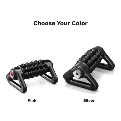 Cordless electric massage roller with 8 rolling sticks and 5 speeds for hands-free or handheld use