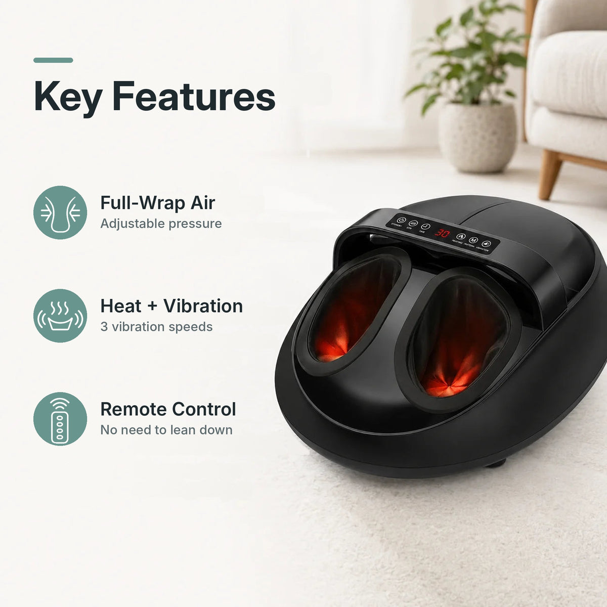 Full-wrap shiatsu foot massager for foot pain relief with kneading, air compression, heat, vibration and remote control