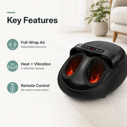 Full-wrap shiatsu foot massager for foot pain relief with kneading, air compression, heat, vibration and remote control