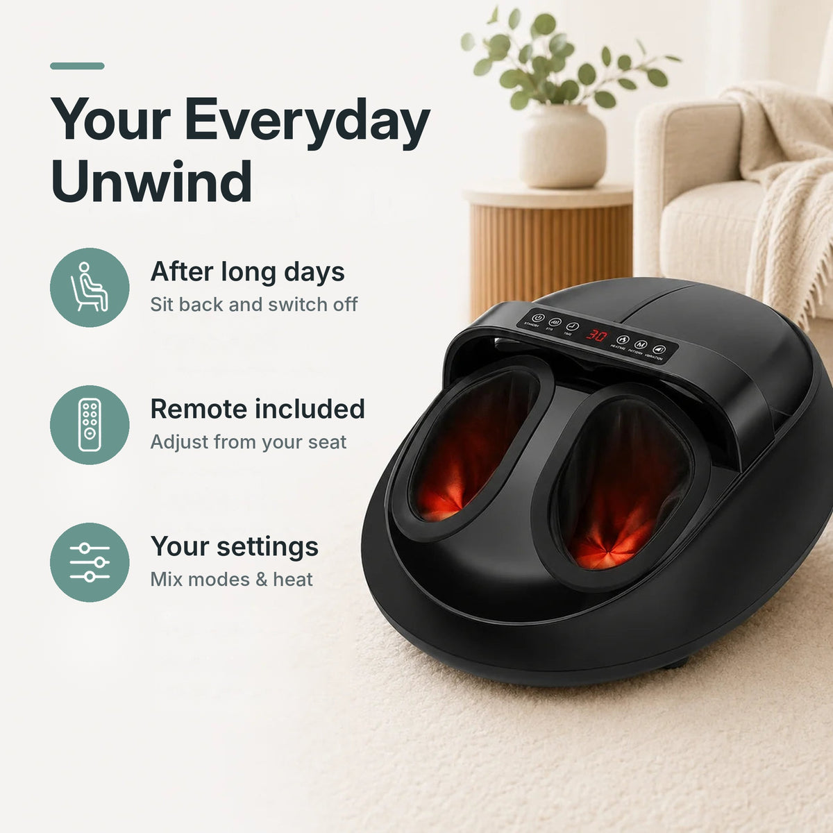 Full-wrap shiatsu foot massager for foot pain relief with kneading, air compression, heat, vibration and remote control