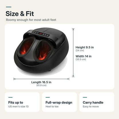 Full-wrap shiatsu foot massager for foot pain relief with kneading, air compression, heat, vibration and remote control