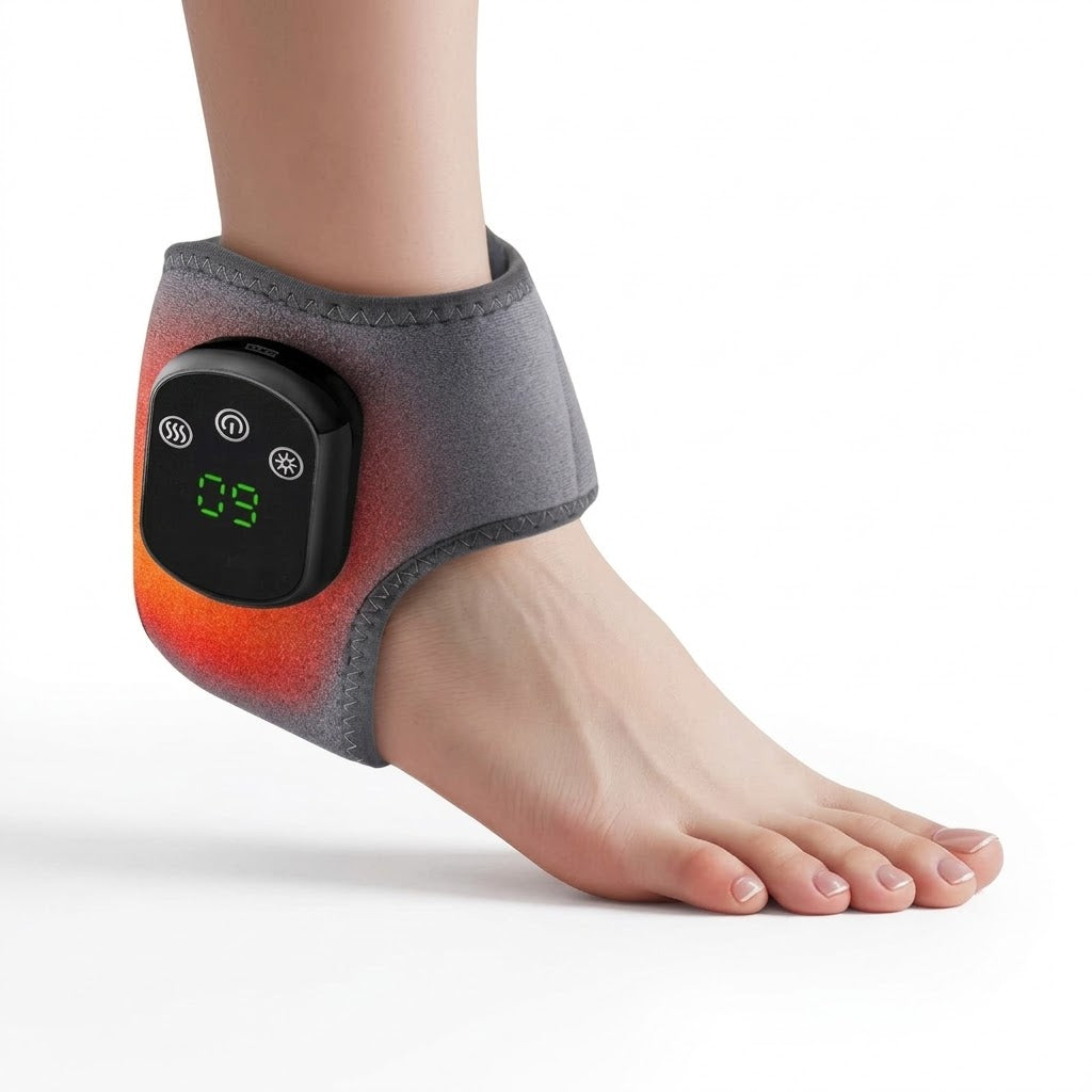 Wearable heated ankle and foot massager wrap with 5 heat levels and vibration
