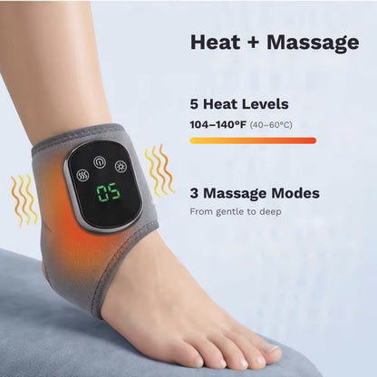 Wearable heated ankle and foot massager wrap with 5 heat levels and vibration
