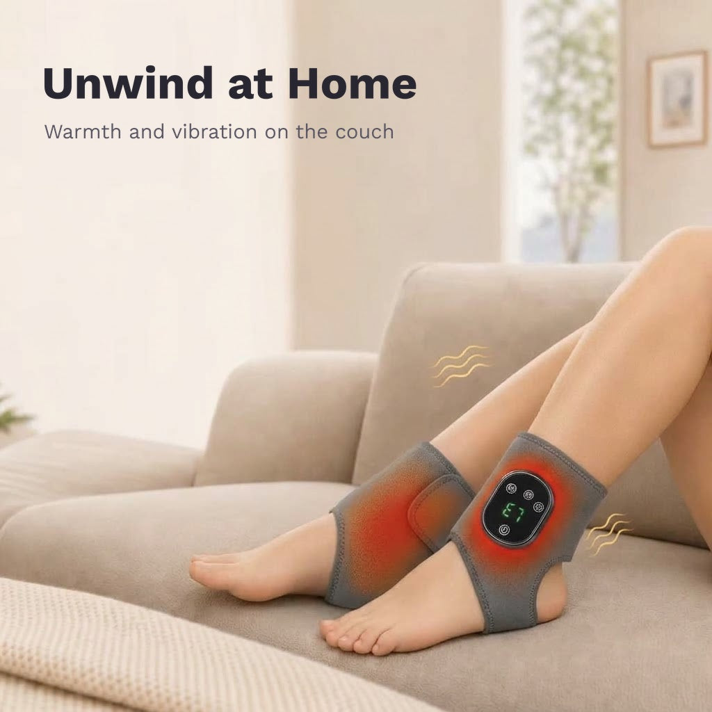 Wearable heated ankle and foot massager wrap with 5 heat levels and vibration