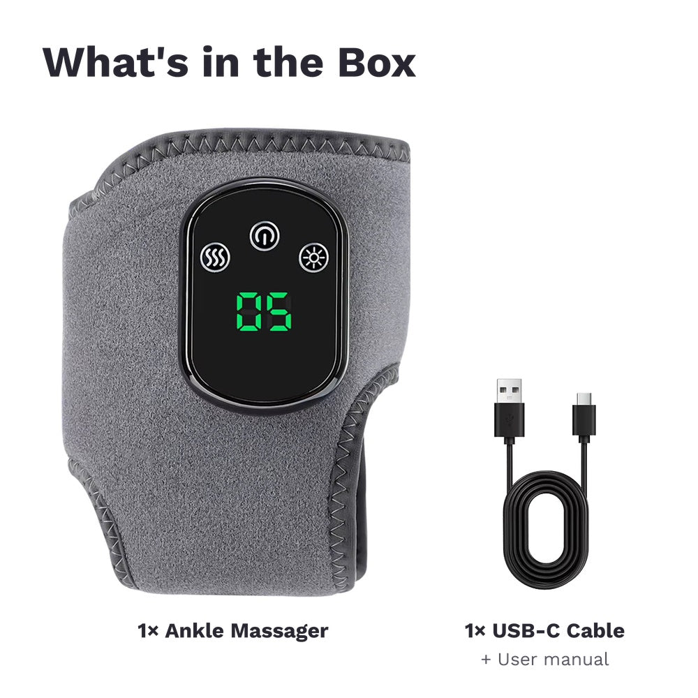 Wearable heated ankle and foot massager wrap with 5 heat levels and vibration