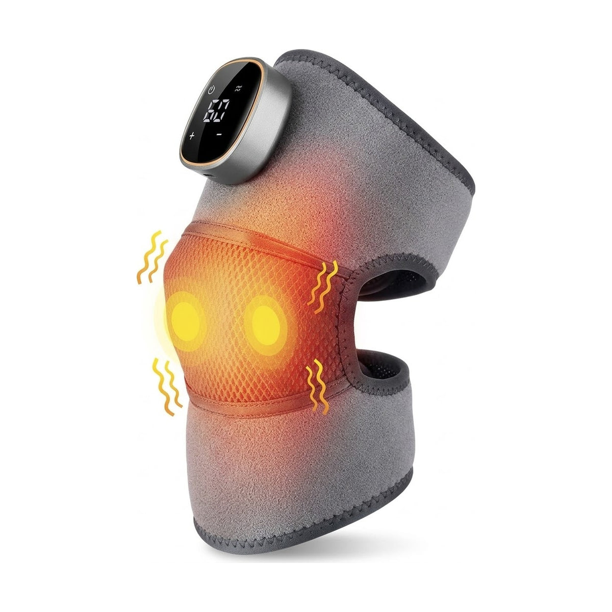 Cordless heated knee massager wrap with 5 heat levels, vibration and magnetic LCD controller