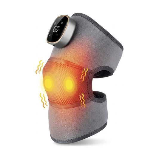 Cordless heated knee massager wrap with 5 heat levels, vibration and magnetic LCD controller