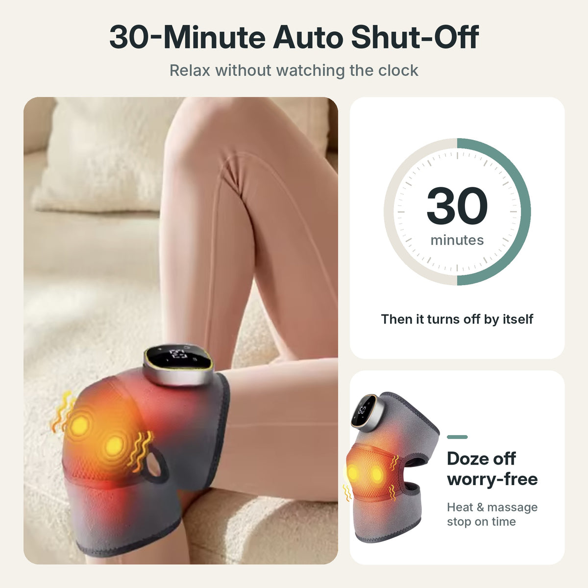 Cordless heated knee massager wrap with 5 heat levels, vibration and magnetic LCD controller