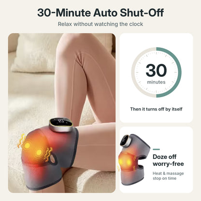 Cordless heated knee massager wrap with 5 heat levels, vibration and magnetic LCD controller