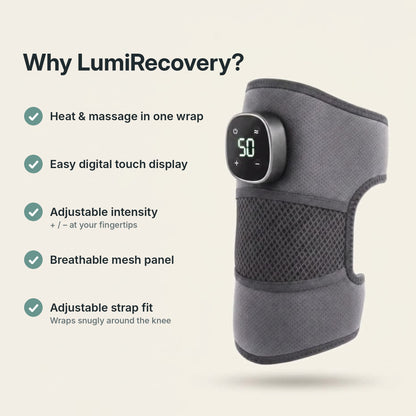 Cordless heated knee massager wrap with 5 heat levels, vibration and magnetic LCD controller