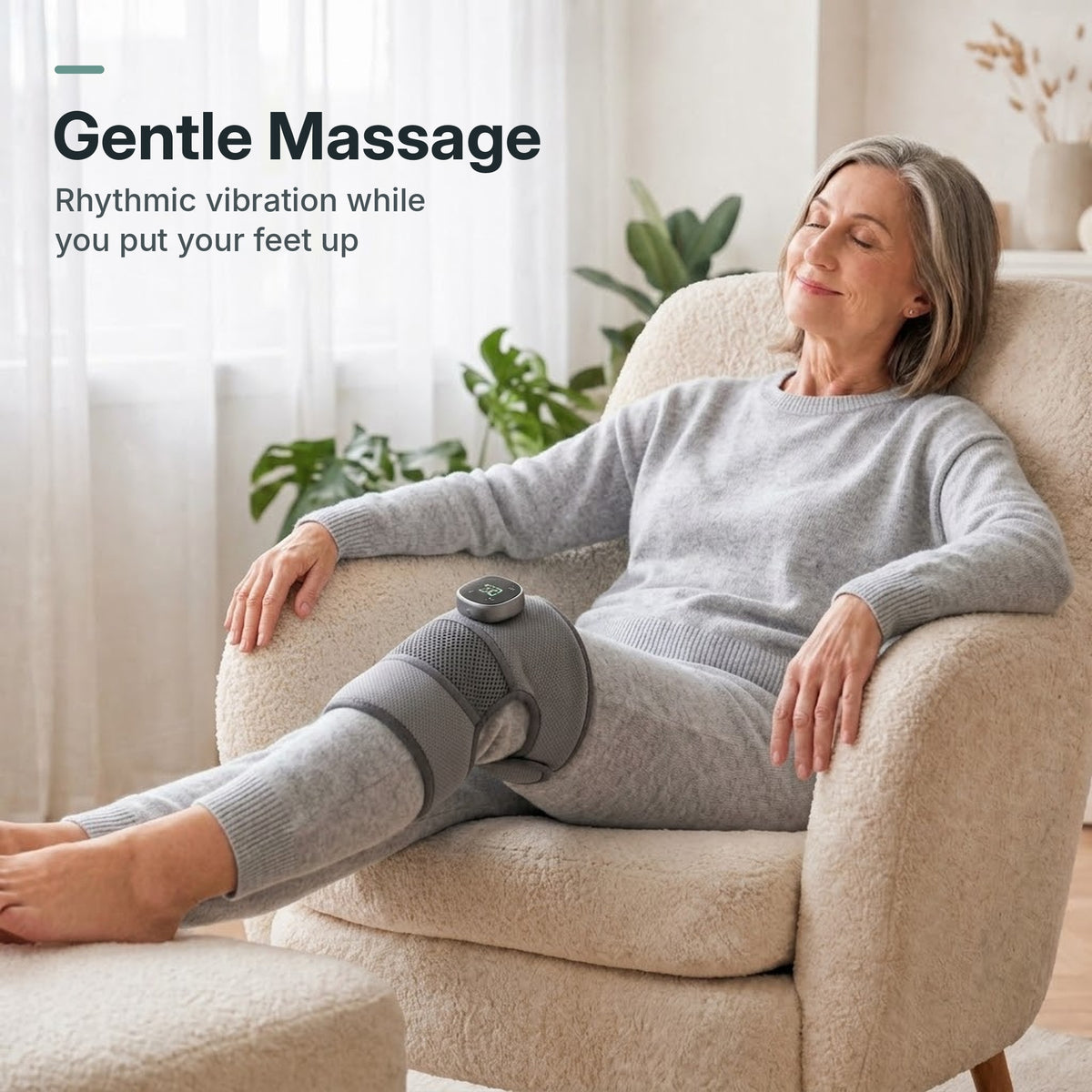 Cordless heated knee massager wrap with 5 heat levels, vibration and magnetic LCD controller