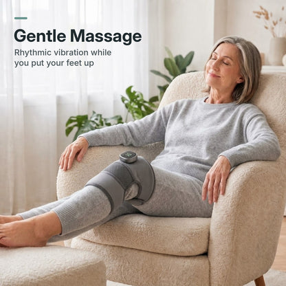 Cordless heated knee massager wrap with 5 heat levels, vibration and magnetic LCD controller