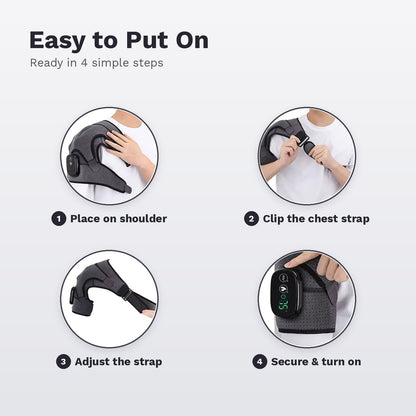 Wearable heated shoulder massager wrap with vibration, LED display and adjustable straps