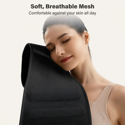 Adjustable lumbar support back brace with compression straps, lumbar pad and breathable mesh