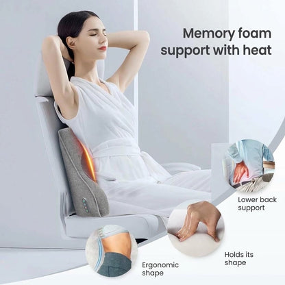 Lumbar support pillow with shiatsu massage nodes, heat and memory foam for office and home chairs
