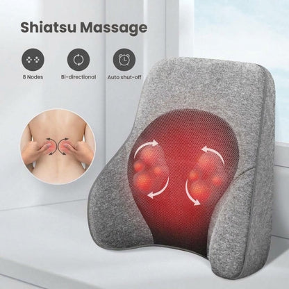 Lumbar support pillow with shiatsu massage nodes, heat and memory foam for office and home chairs
