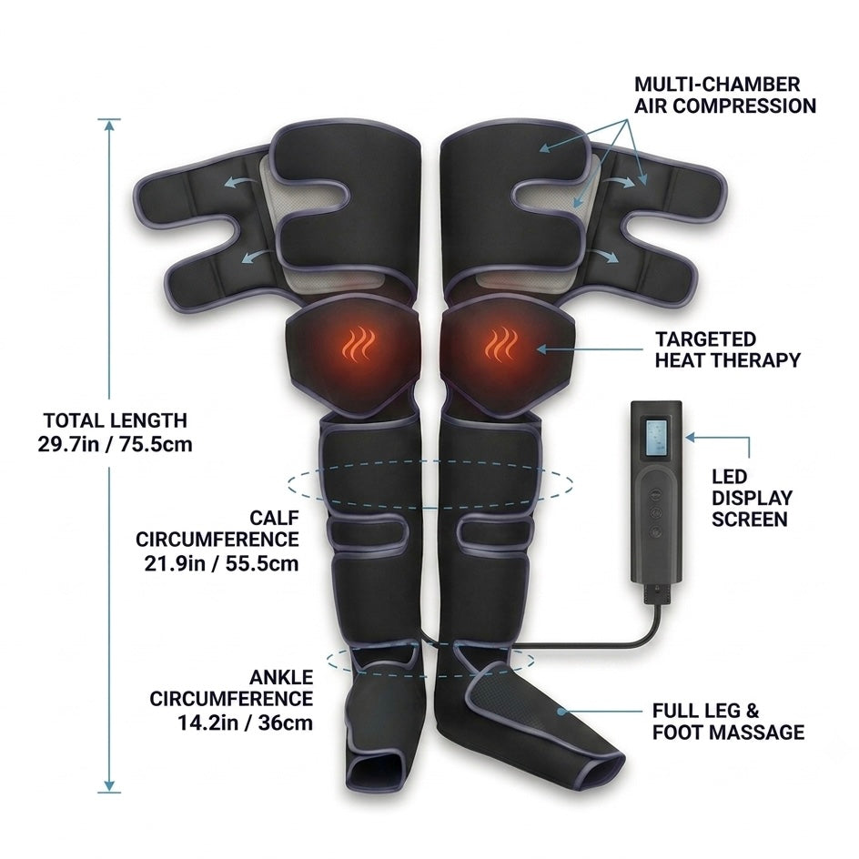 LumiRecovery Air Compression Leg Recovery System with heat and adjustable intensity