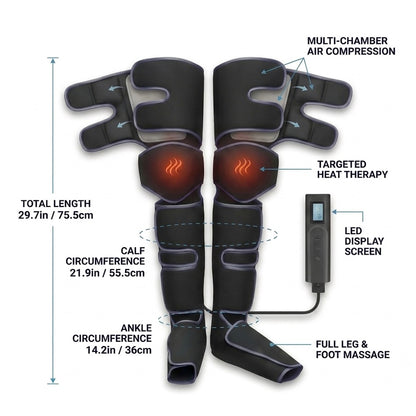 LumiRecovery Air Compression Leg Recovery System with heat and adjustable intensity
