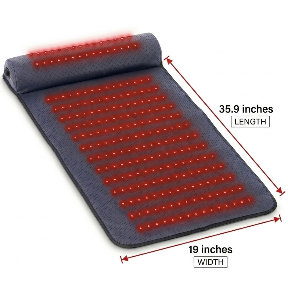 LumiRecovery Red Light Therapy Mat with neck support and dual wavelength light