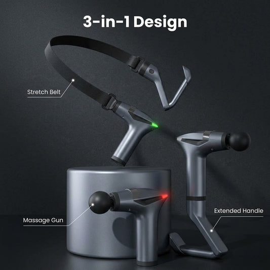 Percussion massage gun with detachable extension handle and 12 speed levels for back and shoulders
