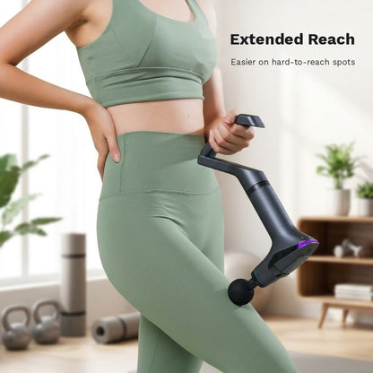 Percussion massage gun with detachable extension handle and 12 speed levels for back and shoulders