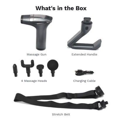 Percussion massage gun with detachable extension handle and 12 speed levels for back and shoulders