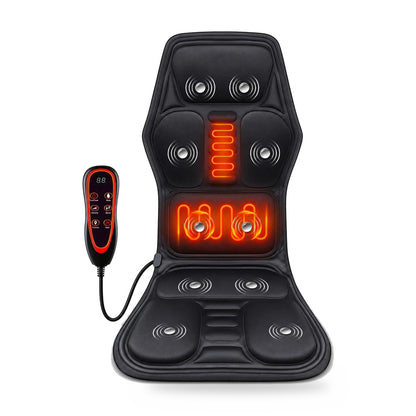 Vibration massage seat cushion with heat for neck, back and hips on office chair, sofa or car seat